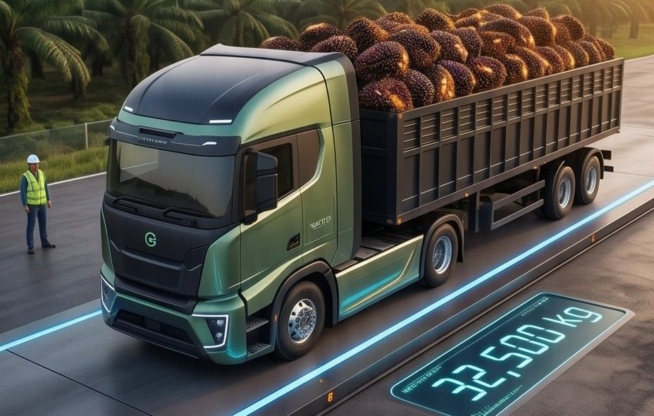 Lorry loaded with fresh fruit bunches on a DATABRIDGE weighbridge